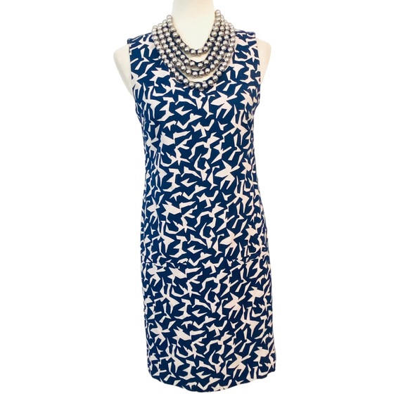 Diane Von Furstenberg Navy Cream Natalie Sheath Shift Dress Womens Sz 6 - Picture 2 of 14